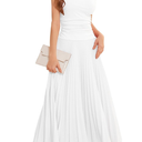 Bbonlinedress White Wedding Maxi Prom Cocktail One Shoulder Pleated Dress Women Wedding Guest Bridal Shower Homecoming Dresses White M