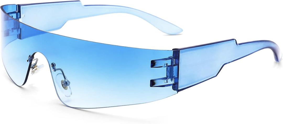 COASION Wrap Around Sunglasses for Women Men Trendy Rimless Futuristic Shades Y2k Shield Flat Top Fashion Eyeglasses (A8 Clear Blue / Gradient Blue)