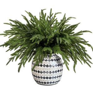 Purple Star 1N 30 Pcs Christmas Norfolk Pine Branches, 19" Extra Length Fake Greenery Norfolk Pine Stems Sprigs, Artificial Xmas Branches Plants Pines Needles for DIY Craft Garland Home Garden Decor