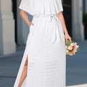 Pinup Fashion Women Plus Size Summer Dresses - Off The Shoulder Wedding Guest Eyelet Casual Maxi Dress Pockets (White, L)