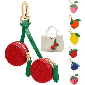 Fruit Coin Purse Keychain Mini Coin Keybag, Stocking Stuffers for Women Purse Charms for handbags, Mini Cute Fruit Charm Leather Zipper for Wallet, Bag and Handbag Decor for Women (Cherry)