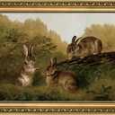 AIKETUO Gold Framed Easter Bunny Wall Picture Art for Wall Decorations, Vintage Rabbit Wall Picture Decor, Artwork for Living Room Bathroom Bedroom Office Shelf Decor Large Big 24" L x 16" W