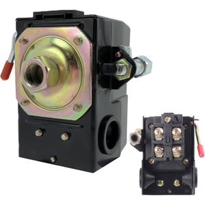 iMeshbean Air Compressor Pressure Switch, 90-125 psi Pressure Switch for Air Compressor, Heavy Duty 26A with Unloader & On/ Off Lever, Black