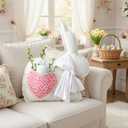 Civaner Easter Bunny Throw Pillow Felt Rabbit Shaped Decorative Pillows with Pink Heart and Removable Carrots Easter Decoration Cushion for Room Couch Sofa Bed Farmhouse Spring Decor 20 X15.7 Inches