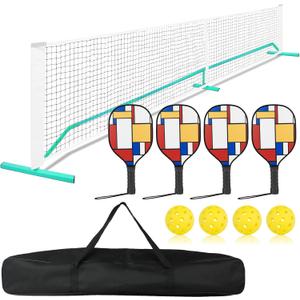 Pickleball Net Set for Driveway, 22 FT Regulation Size Portable Pickleball Nets with Carrying Bag, Steady Metal Frame, Portable Pickle Ball Net w/4 Pickle Balls,Easy Setup for Outdoor Indoor