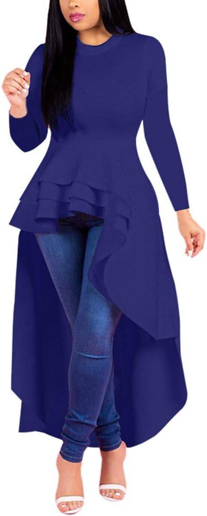Sleeve Long Shirt Tops Dresses Dress Ruffle Bodycon High Women Low for Women's Summer Dresses for Women Work (X-Large, Black)