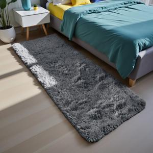 Soft Runner Rugs for Bedroom, Grey 3x7 Area Rugs Fluffy Rug Shag Area Rug Carpet, Bedside Rug for Living Room Bedroom Kids Room Home Decor