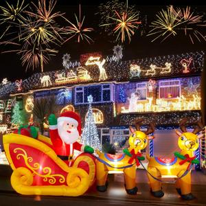 Kalolary 8 Feet Long Christmas Inflatables with LED Light, Santa Claus on Sleigh Blow up Christmas Outdoor Indoor Decoration for Home Family Yard Decor Lawn Garden Party Supplies