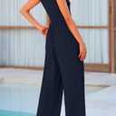 PRETTYGARDEN Summer Jumpsuits for Women Dressy 2025 Fashion Ruffle Cap Sleeve Romper Crew Neck Rib Knit One Piece Outfits (Blue, L)