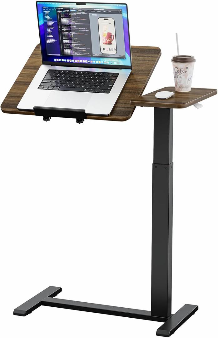 Ywin Medical Adjustable Tilt Overbed Bedside Table with Wheels, Swivel Portable Tray Table(27.6" W x 15.8" D), Small Standing Desk for Bedroom, Hospital, Couch, Office Use,Black Walnut