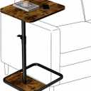 GOYLSER Large C-Shaped Tables Small Swivel End Table, Height Adjustable Side Tables Living Room, Rotating Snack Couch Wooden Tv Trays for Eating On Couch, Rustic Brown, Enlarged C Table（18.7" x 15.7"）