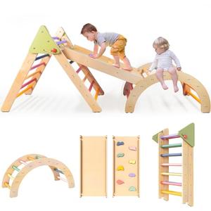 LOL-FUN Pikler Triangle Set with Slide for Toddler 1-3, Montessori Climbing Toys for 1 Year Old, Toddler Climbing Toys Indoor Pickler Climbing Set, Foldable Wooden Climber Jungle Gym for Kids
