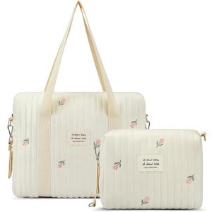 Paterr 2pcs Quilted Diaper Bag Tote Set Multifunction Cotton Maternity Hospital Bag Overnight Travel Handbag for Women Nurse