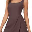 Aleumdr One Piece Swimdress Swimsuit for Women Tummy Control Split Swim Dress Skirt Bathing Suit with Pockets (X-Large, Dark Brown)