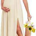 AISWI 3D Floral Mesh Split Strapless Maternity Dress Tube A-Line Pregnancy Dresses Baby Shower Photoshoot M