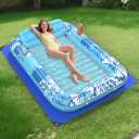 Inflatable Tanning Pool Lounger Float with Protection Tarp, 85" x 57" Pool Floats Adult with Pillow, 6 in 1 Suntan Tub Raft Floatie, Sunbathing Water Bed Lounge Blow Up Kids Ball Pit Party Gifts-Blue