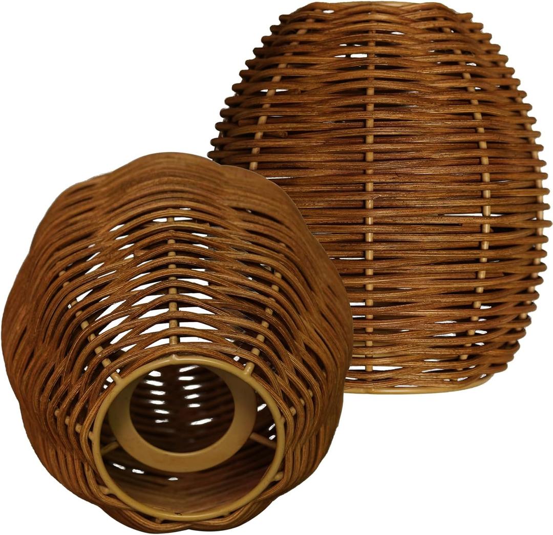 Rattan Lampshades,Woven Wicker Hanging Lamp Covers Shade,Rattan Boho shade for wall sconce lamp shade replacement