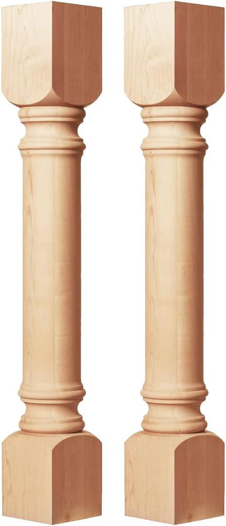 35 1/2-inch H 5-inch W 5-inch D Wood Carved Traditional Cabinet Columns, 2Pcs Unfinished Massive Replacement Kitchen Island Countertop Legs for Large Dining Table Kitchen Counter Vanities (5"W x 5"D x 35 1/2"H)