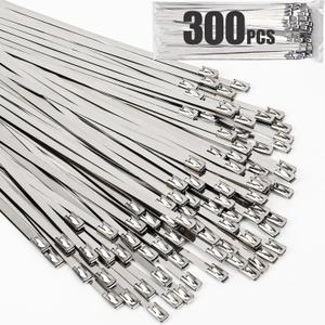300pcs Metal Zip Ties, 12 Inch 304 Stainless Steel Zip Ties, Self-Locking Cable Ties 200lbs Tensile Strength, Metal ZipTies Heavy Duty for Machinery, Exhaust Wrap, Farms, Pipes, and Outdoor Fence
