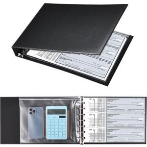 7 Ring Check Binder, 3-On-A-Page Business Checkbook Holder, 500 Checks Capacity, with 2024-2030 Calendar Organizer, Sleek Business Design (Black)
