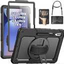 SEYMAC for Samsung Galaxy Tab S10 Ultra 2024/ S9 Ultra/ S8 Ultra Case 14.6 Inch, Heavy Duty Shockproof Protective Case with Screen Protector, Stand, Hand/Shoulder Strap and Pen Holder, Black