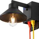 Dusk to Dawn Outdoor Barn Light Fixture with GFCI Outlet, Powder-coated Black Waterproof Exterior Wall Light Sconce, Photocell Sensor Porch Light Wall Mount with Outlet,Modern Farmhouse Outside Lights