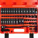 ZHAX 3/8 Inch Drive 12 Point Impact Socket Set, 74 PCS Standard SAE(5/16"- 3/4") & Metric(8-22mm) With Color Ring, Deep & Shallow, 72T Wrench Ratchet Tool Kit,Cr-V With Heavy Duty Storage Case