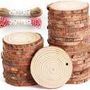 50Pcs Wood Slices 2.4"-2.8" Unfinished Wood Rounds with Pre-drilled Hole and 66Feet Twine String, Natural Wood for Crafts for Home Decor Painting DIY Christmas Ornaments Party Wedding Decor