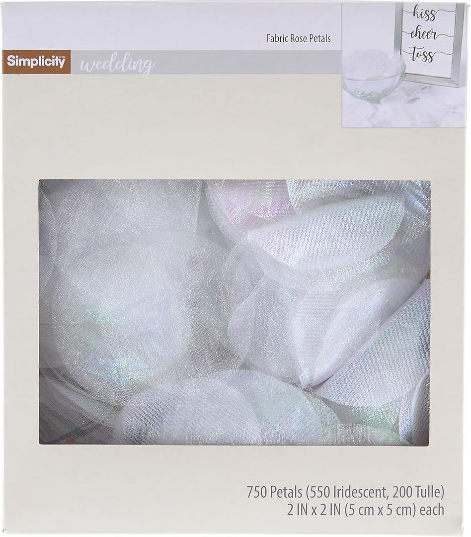 Simplicity Fabric Rose Flower Petals for Weddings and Other Celebrations, 2" x 2", Iridescent and Tulle, 750 Piece (750 Count (Pack of 1))