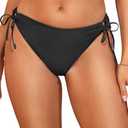 Zmart String Tie Side Bikini Bottoms - Women Full Coverage Swimsuit Bottom Mid Rise Mid Waist Swim Bathing Suit Bottom Black M
