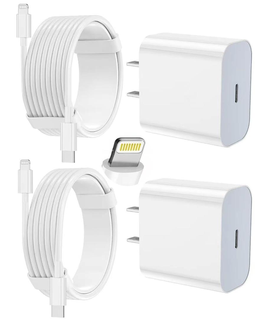 iPhone Charger Fast Charging 2 Pack Type C Wall Charger Block with 2 Pack [6FT&10FT] Long USB C to Lightning Cable for iPhone 14/13/12/12 Pro Max/11/Xs Max/XR/X,AirPods Pro (White)