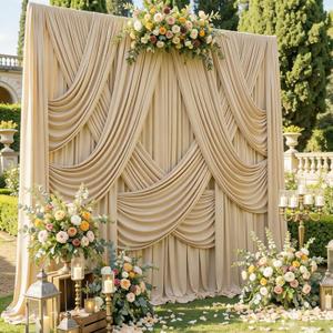 40ftx12ft Champagne Backdrop Curtains for Parties, Wrinkle Free Polyester Photo Backdrop Drapes 12 ft Long Back Drop Cloth for Wedding Birthday Photography Background Party