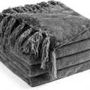 Chenille Throw Blanket for Couch 60"X 80" Twin, Soft Cozy Throws with Fringe Tassel for Bed Sofa Chair Cover, Lightweight Knitted Decorative Boho Blankets for Living Room, Dark Grey