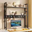 Brakki 2-Tier Desk Shelf, Desk Hutch Bookshelf with Pegboard and Hook Dorm | 30" W, Desktop Bookcase for Computer Monitor, Metal Desktop Hutch, Storage Organizer for Office, Black