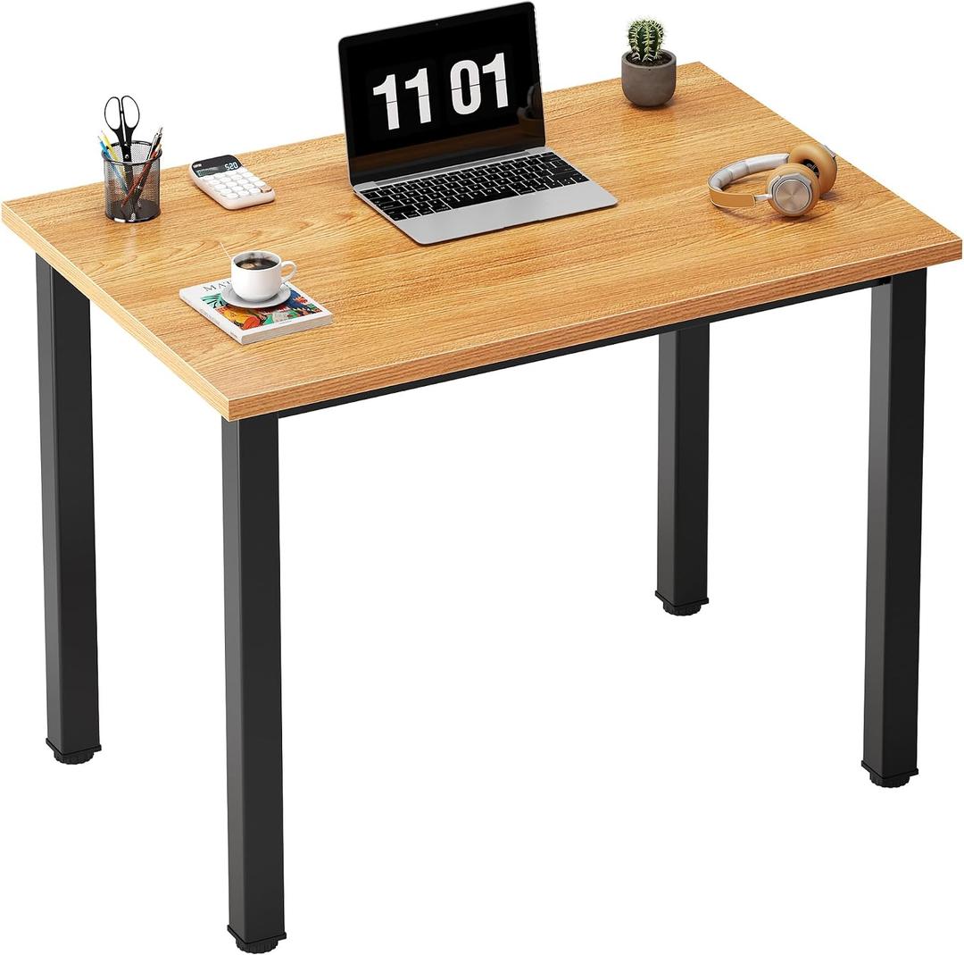 Need Small Computer Desk, 31.5 inch Sturdy Writing Desk for Small Spaces, Computer Desk Teens Desk Study Table Laptop Desk Home Ofice Desk, Black Metal Frame, Teak