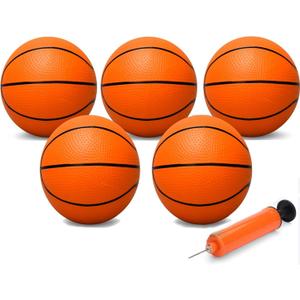 9" Mini Basketball for Indoor Mini Basketball Hoop, Replacement Basketballs Soft Ball for Inflatable Pool, Pool Beach Sandbox Outdoor Sports Gift Pack for Toddler kids Adults, 5 PCS (with Pump)