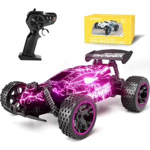 Tecnock RC Cars Remote Control Car for Boys and Girls, 1:18 Scale RC Car with LED Lights, 2.4GHz 2WD All-Terrain RC Truck, Rechargeable Battery for 50-Min Play, Gifts for Kids, Pink