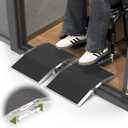 2pc12"L1.6"H Bridge Threshold Ramps for Doorways, Fits 2.85.1" Wide Thresholds with Adjustable Support Bars,Non-Slip Aluminum Wheelchair Ramps for Home Steps,Sliding Door Ramp for Wheelchair