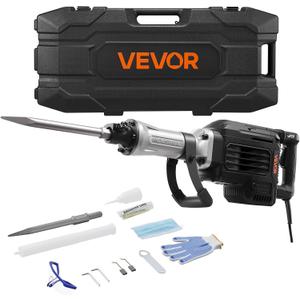 VEVOR Demolition Jack Hammer, 3000 W Powerful Electric Jackhammer, 1700 BPM Concrete Breaker with a Point Chisel, Carrying Case, Gloves, Goggles, for Concrete, Wall, Brick, Tile and Foundation