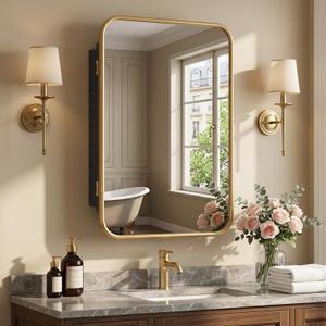 20"x26" Gold Bathroom Medicine Cabinet Rounded Rectangle Mirror