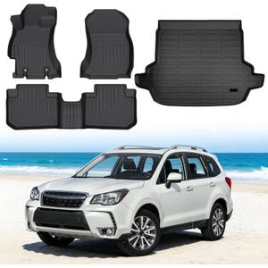 Floor Mats for Subaru Forester 2014-2018, Custom Fit Heavy Duty TPE All Weather Protection, Waterproof Non-Slip Black Car Liners for Front & Rear (Two-Row Floor Mats & Cargo Liner)