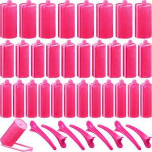 40 Pieces Sponge Hair Rollers Satin Rollers Silk Foam Rollers Women Hair Curlers with Duck Teeth Clips for Hairdressing Styling (Rose Red)