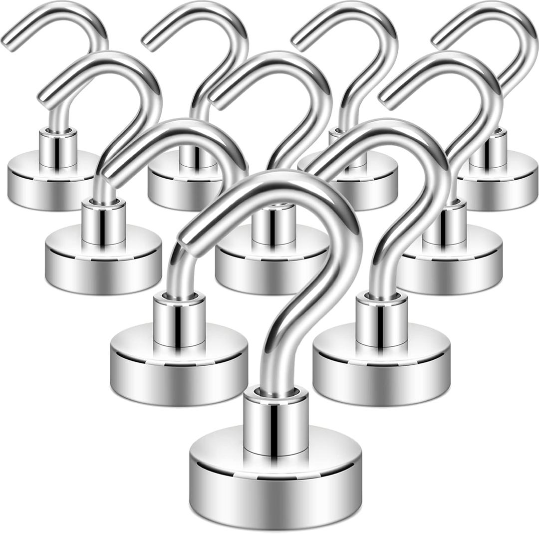 Neosmuk Magnetic Hooks, Heavy Duty 30lb+ Strong Magnet Hook for Cruise Cabins, Cruise Ship Essentials for Hanging, Metal Wall Refrigerator Hangers (Silver White, 10 Pack) (0.67 inches)