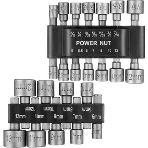 23 Pcs Power Nuts Driver Drill Bit Tools Set 1/4'' Driver Hex Shank Keys Metric Socket Wrench Screw Impact Bit Set for Power Tools, Electric Drills Screwdrivers Socket Wrench