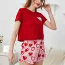 Laqeyko Cute Pajamas for Women Shorts Set Short Sleeve Tops and Shorts Pjs Sets Nightwear Sleepwear (Red, M)