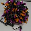 Novelty Lights 24 Feet 70 LED True Twinkle Purple/Orange Outdoor Halloween String, 100% Twinkle C6 Strawberry LED Lights on Black Wire, Commercial Grade UL Listed, Connectable End to End