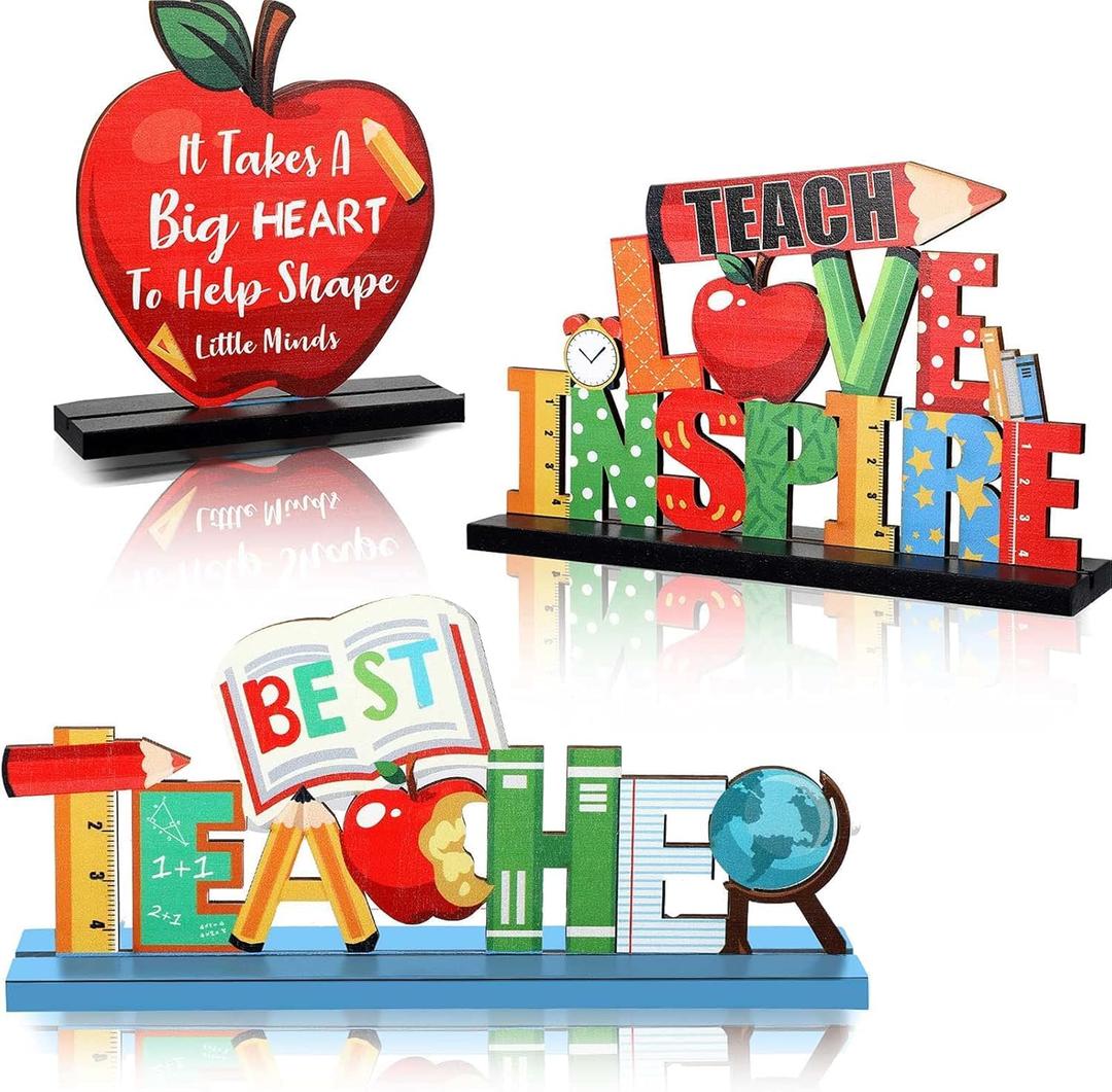 4pcs Back to School Decorations Table Wooden Centerpiece Welcome Back to School Party Decorations Tiered Tray Decor Table Toppers for Home Classroom Party Supplies