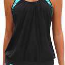 Yonique Two Piece Tankini Bathing Suits T-Back Blouson Swim Tops with Boy Shorts Women Swimsuits Sporty Swimwear (Black, XXL)