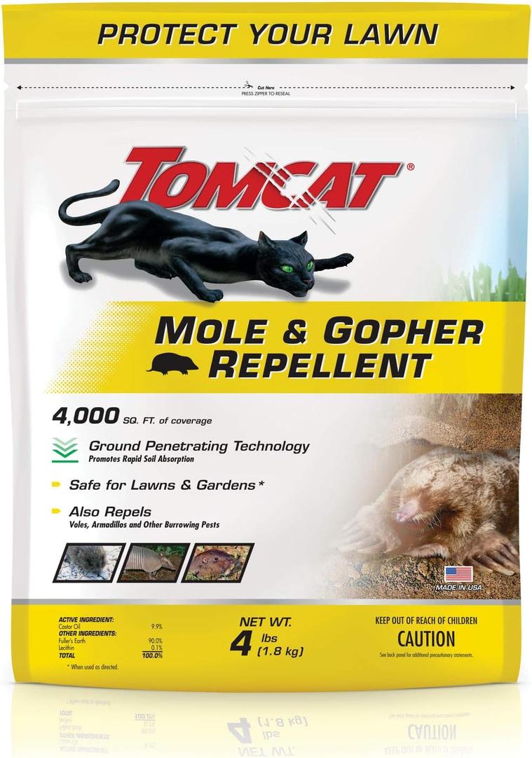 Tomcat Mole & Gopher Repellent Granules, Safe for Lawn and Garden, Formulated with Castor Oil, 4 lbs.