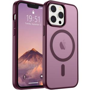 SUPFINE Magnetic for iPhone 13 Pro Case (Compatible with MagSafe) (10 FT Military Grade Drop Protection) Slim Translucent Matte Shockproof with Anti-Fingerprint Phone Case,Wine Red
